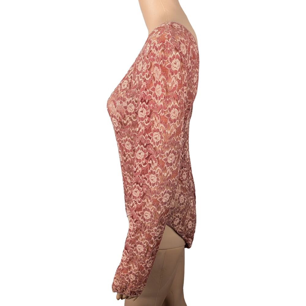 Vtg 90s Provocation Burnt Orange Lace Bodysuit M Sheer Floral Grunge Snap Bottom - Picture 5 of 10